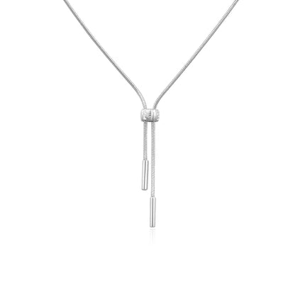 ARSIS Lariat Long Gold Necklace for Women, 18K Gold/Platinum Plated Y-Shaped Drop Dangle Pendant Necklace, Long Adjustable Pull Slider Chain Jewelry Gift for Her - color: Silver-herringbone slider