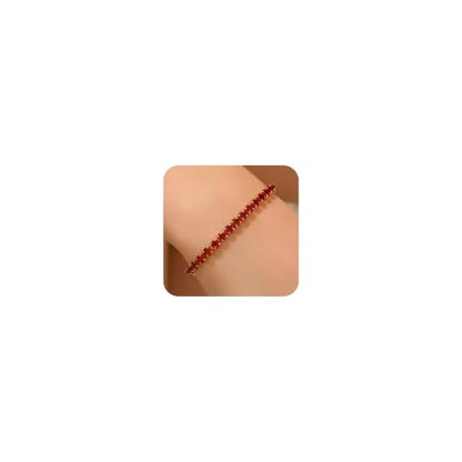 18K Gold Plated Tennis Bracelets for Women, Adjustable Cubic Zirconia Bracelet with Multi-color 4mm CZ Diamond Paperclip Chain, Dainty Trendy Birthday Bridal Jewelry Gifts for Women Daily Party Wear - color: Red