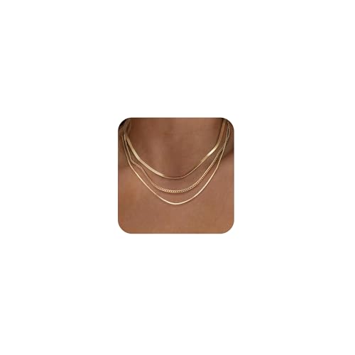 Freekiss Layered Necklace Set for Women Stackable | Herringbone Snake Cuban Rope Chain, Dainty Choker, Layered Stackable, Non Tarnish, Hypoallergenic, Adjustable 14-18.5" - color: Gold, style: Cuban+Box chain+Snake