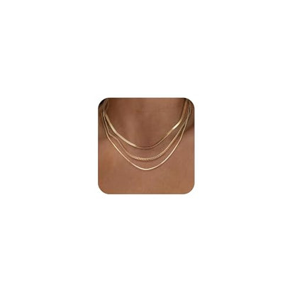 Freekiss Layered Necklace Set for Women Stackable | Herringbone Snake Cuban Rope Chain, Dainty Choker, Layered Stackable, Non Tarnish, Hypoallergenic, Adjustable 14-18.5" - color: Gold, style: Cuban+Box chain+Snake