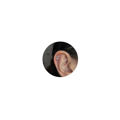16G Titanium Flat Back Earrings for Women Conch/Helix/Foward Helix/Tragus/Hypoallergenic Piercing Jewelry Internal Thread Cartilage Stud Gold Silver CZ Branch Earrings - color: Silver-For Wearer Right Ear