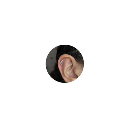 16G Titanium Flat Back Earrings for Women Conch/Helix/Foward Helix/Tragus/Hypoallergenic Piercing Jewelry Internal Thread Cartilage Stud Gold Silver CZ Branch Earrings - color: Silver-For Wearer Right Ear