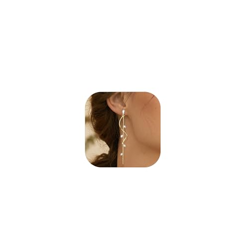 Gold/Silver Clip on Earrings Non Pierced for Women - 14K Gold Plated Long Tasse Drop Dangle Clip Earrings - Cubic Zirconia Leaf Earrings for Women Gold Wedding Jewelry Gifts - color: Gold
