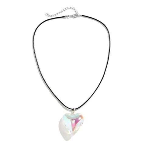 Yocoyee Dainty Colorful Glass Heart Shape Pendant Necklace Stainless Steel Link Rope Chian Love Heart Charms Pendant Necklace Y2K Trendy Jewelry Accessories for Women Jewelry - color: Colorful