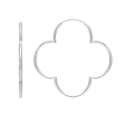 LeCalla 925 Sterling Silver Clover Hoop Earrings for Women | Lightweight Endless Clover Flower Shaped Earrings | Quatrefoil Open Hoop Earring Jewelry Gifts for Women - color: Clover Hoop - Silver 50MM(Large)