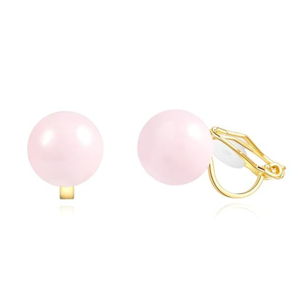 YOQUCOL Simulated Freshwater Pearl Clip On Earrings Not Pierced Elegant Stud Jewelry For Women - color: 8MM-Pink