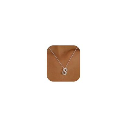 Ewrkbrㅤ Initial Necklaces for Women, 14k Gold Plated Bubble Letter Necklace Chunky Gold Necklace Dainty Charm Initial Necklaces for Women Trendy Custom Preppy Stocking Stuff Necklace Christmas Gifts - color: Silver, style: S