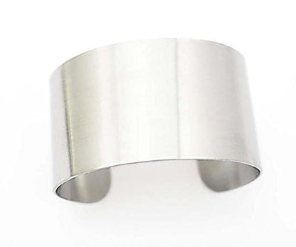 Silver Wide Grooved Cuff Bangle for Women Lady Stainless Steel Shiny Punk Bracelet - style: Bangle,Cuff,Simple