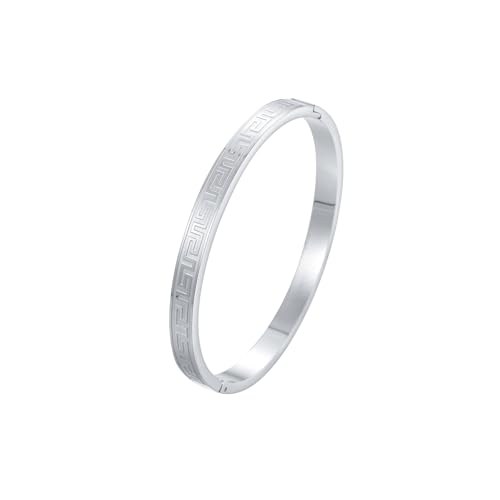 Gold Bangle for Women 18K Gold Plated Bamboo Heart Star Labyrinth Bangle Bracelets Dainty Stainless Steel Jewelry Gifts - color: Labyrinth Bangle-White Gold