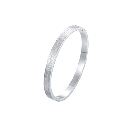 Gold Bangle for Women 18K Gold Plated Bamboo Heart Star Labyrinth Bangle Bracelets Dainty Stainless Steel Jewelry Gifts - color: Labyrinth Bangle-White Gold
