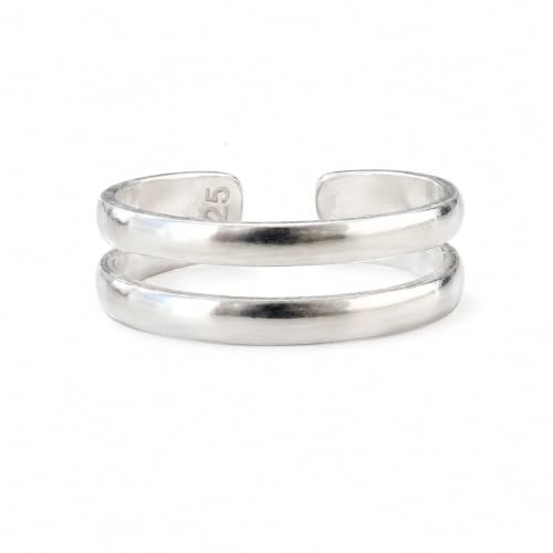 Sterling Silver Toe Ring, Adjustable Open Band, Handmade | Fits Toe, Knuckle or Pinky Ring | One Size Fits Most | Comfortable to Wear | Minimalist Style | Water Resistant - style: Double Band 1