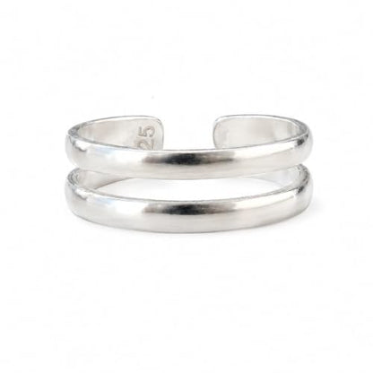 Sterling Silver Toe Ring, Adjustable Open Band, Handmade | Fits Toe, Knuckle or Pinky Ring | One Size Fits Most | Comfortable to Wear | Minimalist Style | Water Resistant - style: Double Band 1