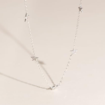 VRIUA Necklaces for Women - 14K Gold/Silver Plated Dainty Chain Necklace with Five Charms: Diamond, Bow, Snowflake, Cross, Flower, Clover, Butterfly, Heart, Star of David, and Star Trendy Jewelry - color: Silver, style: Star-1