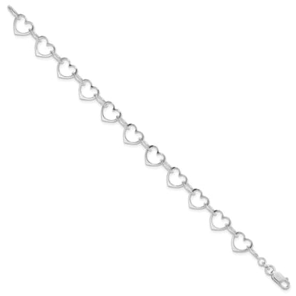 Diamond2Deal Sterling Silver Rhodium-plated Heart Link Chain Bracelet 7"