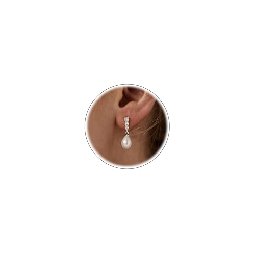 Pearl Earrings for Women Trendy Dainty Wedding Earring 14K Gold Plated/Silver Plated Dainty Cute Drop Dangle Pearl Earrings Studs Hypoallergenic CZ Diamond Wedding Earrings for Brides Prom Jewelry Gift for Women - color: 07.Silver long