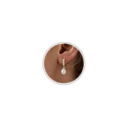 Pearl Earrings for Women Trendy Dainty Wedding Earring 14K Gold Plated/Silver Plated Dainty Cute Drop Dangle Pearl Earrings Studs Hypoallergenic CZ Diamond Wedding Earrings for Brides Prom Jewelry Gift for Women - color: 07.Silver long