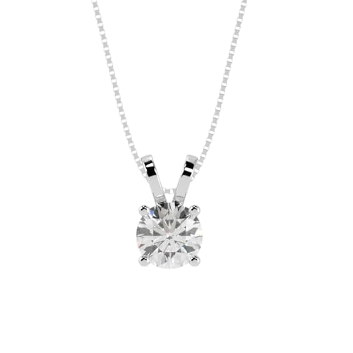 0.5 to 10 Carat 14K White Gold Lab Grown Diamond Solitaire Pendant Necklace, Round Cut Solitaire, 4-Prong Setting, Jewelry for Women (E-F, VS) - color: 14K White Gold, size: 1.0 Carats