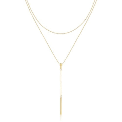 EPIRORA Layered Necklaces for Women, 16” & 20“ Double-Layer Lariat Necklace | 14k Gold/Silver Plated Long Necklaces for Women Trendy Layered Bar Pendant Drop Necklace Lariat Y Necklace Prom Jewelry Gifts - color: Gold