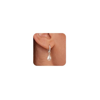 Robaice Pearl Earrings for Women, 14K Gold Plated Dangle Drop Earrings | Small Pearl Drop Huggie Hoop Earrings, Hypoallergenic Dainty Gold Earrings, Wedding Jewelry Gifts for Women Trendy - style: silver drop pearl earrings