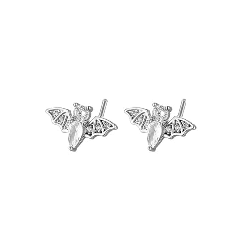 20G Bat L-Shaped Nose Rings for Women Girls Stainless Steel Cubic Zirconia Bat Nose Studs Sparkling Nose Piercing Jewelry - color: Silver