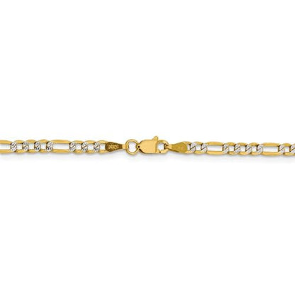 14k Gold 3.2mm Semi-Solid Two-Tone Figaro Link Chain Bracelet 7" Stylish Women’s Bracelets – Minimalist Accessories to Elevate Any Outfit Chic Fashion Accessories