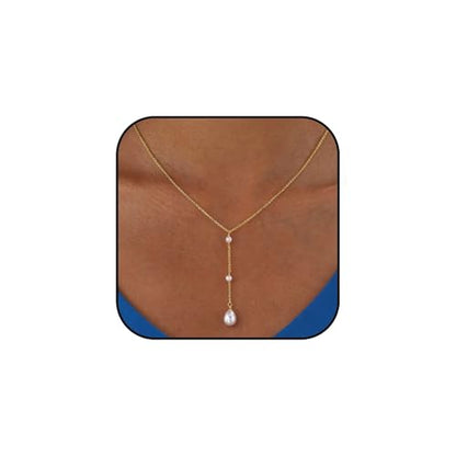Gold Drop Pearl Necklaces for Women，Dainty Pearl Choker Necklace 14k Gold Plated Charm Prom Pearl Necklaces Jewelry Gifts for Women - color: 3pearl