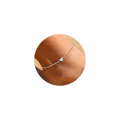 ChicSilver 925 Sterling Silver Initial Anklets for Women Dainty Beach Heart Ankle Bracelet Foot Jewelry-Adjustable Size(with Gift Box) - style: Letter-E
