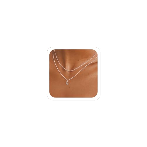 MBW Dainty Silver Layered Initial A-Z Pendant Necklaces for Women Thin | Simple Waterproof 925 Silver Plated Necklace Figaro Choker Monogram Name Jewelry Set Personalized - color: Silver InitIal NK-G
