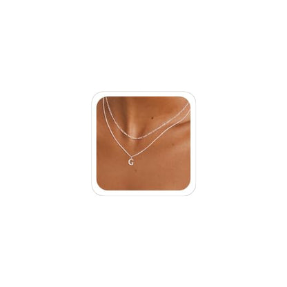 MBW Dainty Silver Layered Initial A-Z Pendant Necklaces for Women Thin | Simple Waterproof 925 Silver Plated Necklace Figaro Choker Monogram Name Jewelry Set Personalized - color: Silver InitIal NK-G