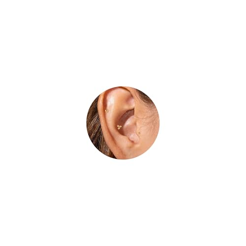 20G/18G/16G Titanium Flat Back Earrings, Threadless Nose Stud Tiny Stud Earrings, Cartilage Tragus Piercing Jewelry Conch Helix Stud - color: Dot (gold 3pcs), size: 18ga(1.0mm)