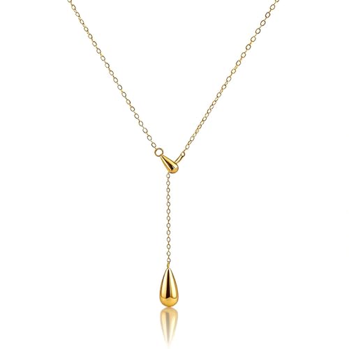 Lariat Gold Necklace for Women, Dainty Long Necklace Gold/Silver Plated Y-Shaped Pendant Necklace, Trendy Drop Necklaces Simple Gold Jewelry Gifts For Women - style: Waterdrop-Gold
