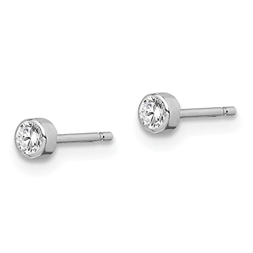 Diamond2Deal 14k White Gold 3mm Cubic Zirconia Bezel Stud Earrings Len-0.14 In, Wid-0.12 In