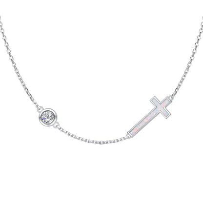 Yearace Choker Necklaces for Women S925 Sterling Silver Sideways Cross/Butterfly/Handcuffs/Infinity Interlocking/Chakra Choker Necklace Dainty Sideways Cross Necklace Jewelry Gift - style: Opal Cross 14+4"