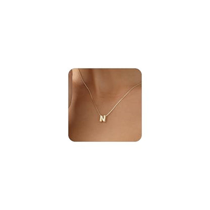 14K Gold Plated Bubble Letter Necklace, Tarnish Free and Waterproof Dainty Initial Necklace for Women, Trendy Personalized Gold Jewelry Gift for Her - color: Gold, style: N