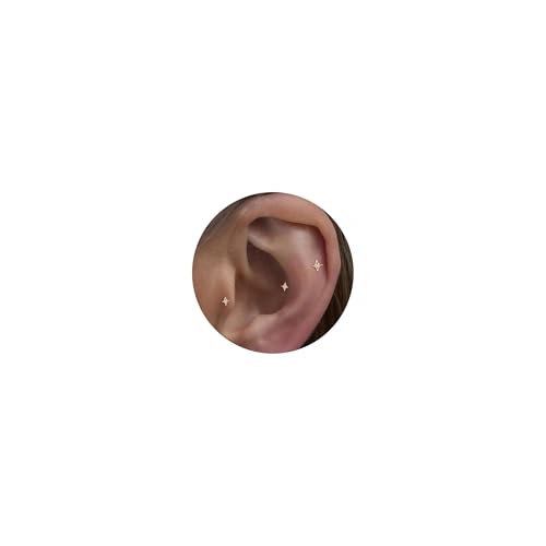 20G/18G/16G Titanium Flat Back Earrings, Threadless Nose Stud Tiny Stud Earrings, Cartilage Tragus Piercing Jewelry Conch Helix Stud - color: CZ Star (gold 3pcs), size: 20ga(0.8mm)