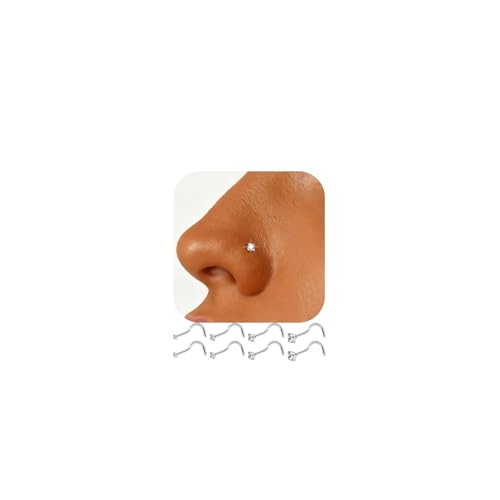 8Pcs 316L Surgical Stainless Steel 20G Nose Studs Set, High Polish Finish Corkscrew Nose Rings, Clear Cubic Zirconia, Size 1.5-3MM - size: For Men: 8Pcs/20g/1.5/2.0/2.5/3.0mm