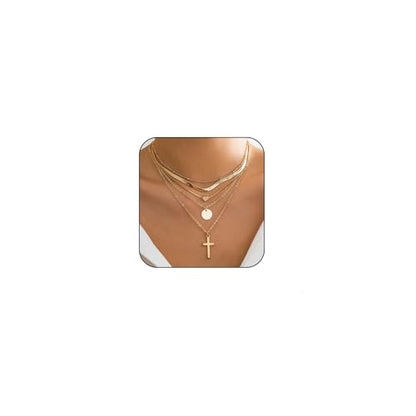 CSIYANJRY99 Layered Gold Necklaces for Women Chunky Gold Necklace Stack Layered Cuban Paperclip Snake Chain Necklace Retro Coin Dainty Pendant Toggle Clasp Necklace - style: Gold Cross Disc