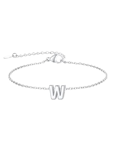 FindChic Initial Bracelets for Women Waterproof Stainless Steel Chain | 14K Gold Plated /Silver Letter A-Z Adjustable Monogram Charm Bracelet Dainty Gift for Women Wife Friend with Gift Box - color: Silver, size: letter W