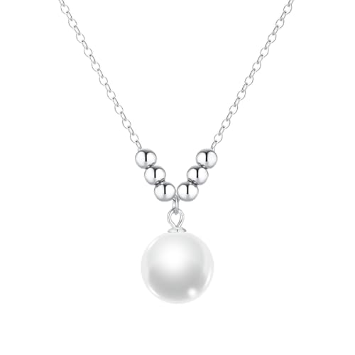 Pearl Necklace for Women 925 Sterling Silver Single Pearl Jewelry with Shell Pearl Pendant - Dainty Choker Necklace Suitable for Anniversary, Wedding, Birthday Gifts - color: Bead Silver