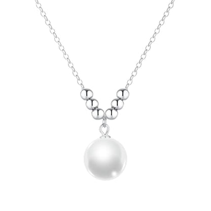 Pearl Necklace for Women 925 Sterling Silver Single Pearl Jewelry with Shell Pearl Pendant - Dainty Choker Necklace Suitable for Anniversary, Wedding, Birthday Gifts - color: Bead Silver