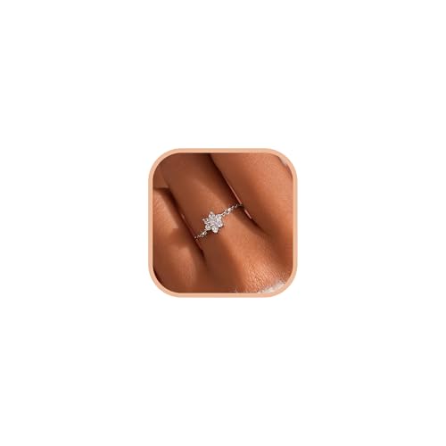 925 Sterling Silver Adjustable Link Chain Rings for Women Daughter | Dainty 14k Gold Plated Evil Eye/Cross/Flower Ring Sparkly Twist Rope with Bead Dangle Stackable Ring Jewelry Birthday Gifts - color: Style 6-White