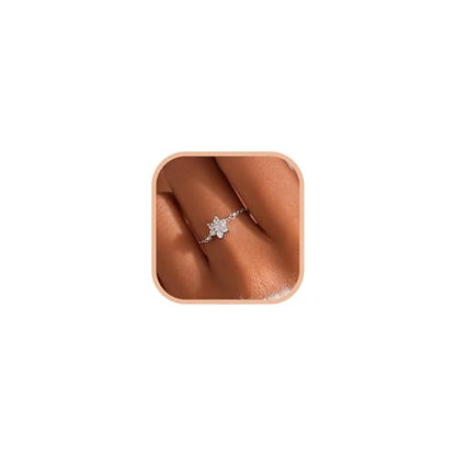 925 Sterling Silver Adjustable Link Chain Rings for Women Daughter | Dainty 14k Gold Plated Evil Eye/Cross/Flower Ring Sparkly Twist Rope with Bead Dangle Stackable Ring Jewelry Birthday Gifts - color: Style 6-White