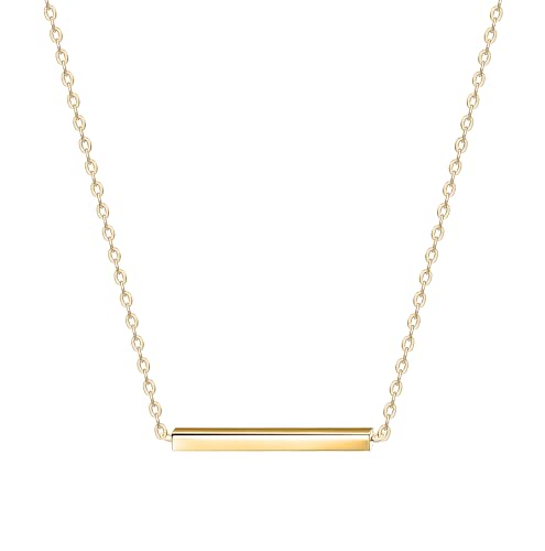 Dainty 18K Gold Plated Horizontal Bar Necklace for Women, Minimalist Tiny Stick Pendant Adjustable Layering Daily Jewelry Gift - color: Small Bar