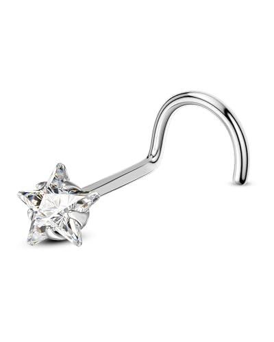 COCHARM G23 Titanium Nose Stud Star Heart 20g Nose Piercing 3mm Clear CZ Nose Ring Stud For Women Men 20g Surgical Steel Screw Nose Stud Nose Corkscrew - style: Start