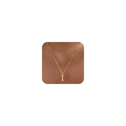 Initial Necklaces for Women Dainty 14k Gold Plated A-Z Letter Pendant Name Necklaces Cute Charm Choker Fashion Accessories Non Tarnish Trendy Jewelry Gift - color: Gold, style: I