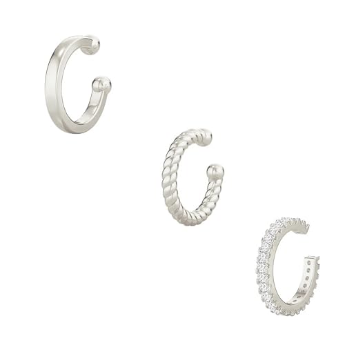 Carffordo 3Pcs Ear Cuffs Non Piercing for Women, Dainty Clip on Earrings | Trendy 14K Gold Plated Ear Cuff with Cubic Zirconia, Fake Piercing Cartilage Earrings, Lightweight Jewelry for Daily Wear - color: 02-Silver Ear Cuff