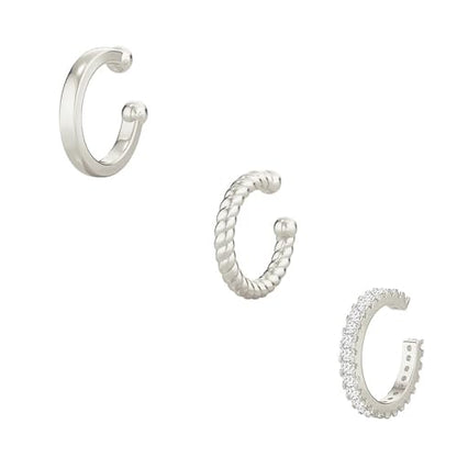Carffordo 3Pcs Ear Cuffs Non Piercing for Women, Dainty Clip on Earrings | Trendy 14K Gold Plated Ear Cuff with Cubic Zirconia, Fake Piercing Cartilage Earrings, Lightweight Jewelry for Daily Wear - color: 02-Silver Ear Cuff