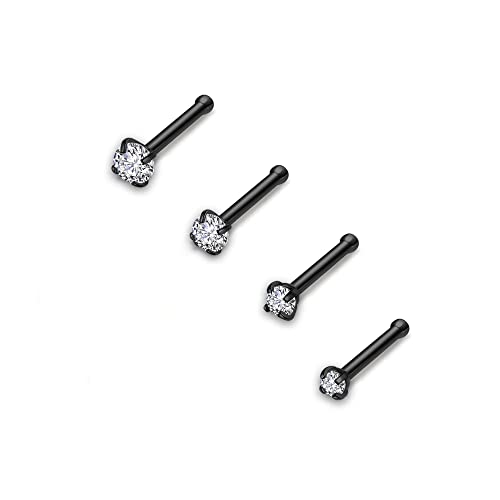 AllerPierce 20G 20Pcs Nose Studs Rings Stainless Steel CZ L Shape Bone Screw Stud Nose Piercing Jewelry for Women Men Hypoallergenic Nose Pin 1.5mm 2mm 2.5mm 3mm - color: Black - Straight