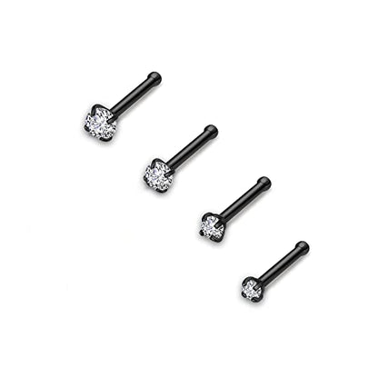 AllerPierce 20G 20Pcs Nose Studs Rings Stainless Steel CZ L Shape Bone Screw Stud Nose Piercing Jewelry for Women Men Hypoallergenic Nose Pin 1.5mm 2mm 2.5mm 3mm - color: Black - Straight