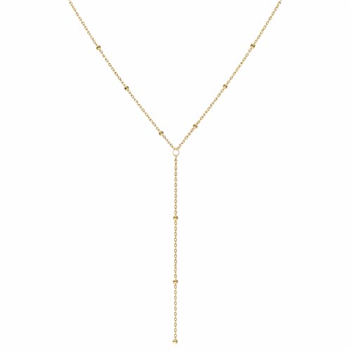 14K Gold Plated Y Necklace for Women – Dainty Lariat Long Pendant Chain, Layered Drop Necklace for V Neck Dress, Simple Sexy Cleavage Jewelry Gifts for Women - color: Gold - Single Layer - Bead